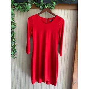 Express Red 3/4 Length Sleeve Minimal Slit Dress